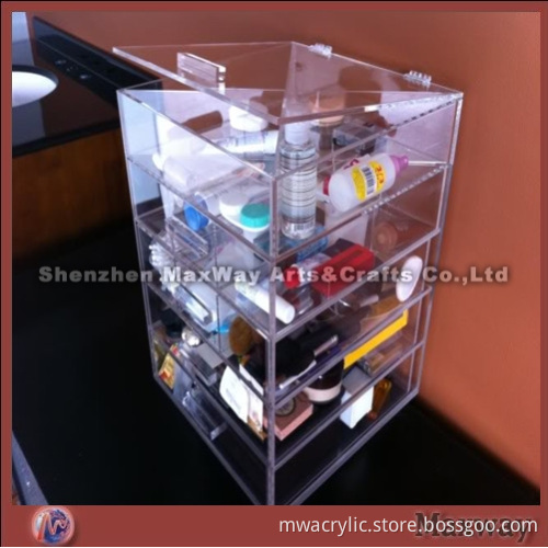 Clear Top Open Acrylic/Plexiglass Cosmetic Organizer/Box with 4 Drawers